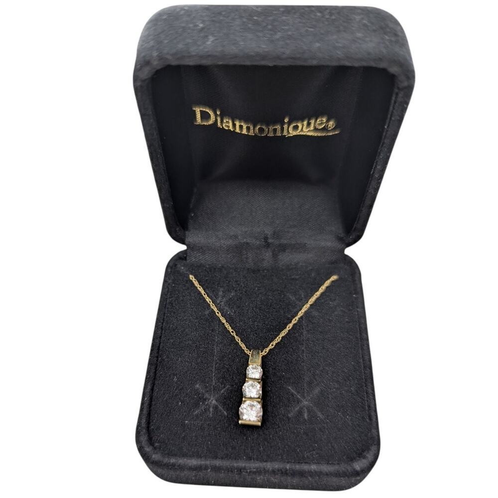 14K Diamonique Three Stone Graduated Pendant